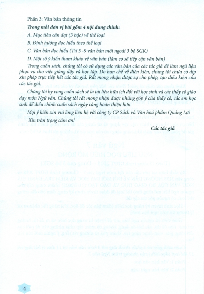 NGỮ VĂN 7 - NGỮ LIỆU ĐỌC HIỂU MỞ RỘNG (Dùng cho học sinh, Giáo viên dạy - học 3 bộ SGK Chương trình 2018)